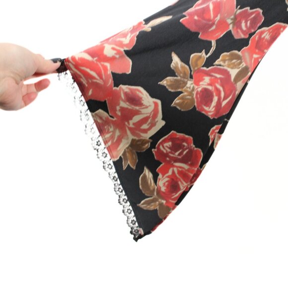 Vintage 1990s Whimsigoth Rose Print Bell Sleeve Blouse – Black Lace, Size L - Picture 6 of 9